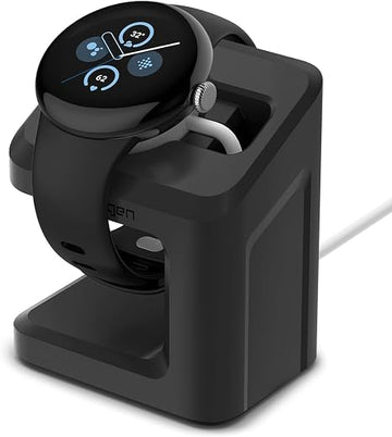 Spigen for Pixel Watch 3/2 45mm 41mm Charger Stand, S355 Wireless Nightstand Mode Durable TPU with Nanotac Non-Slip Base (NOT Compatible with Pixel Watch 1), Black