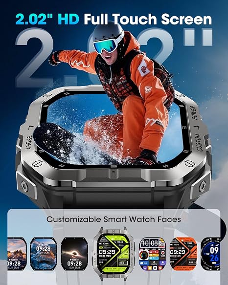 Military Smart Watches for Men,2.02''Smartwatch FitnessTracker Built-in GPS